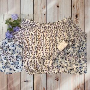 NWOT Free People Cream Blush Floral Off-Shoulder Blouse